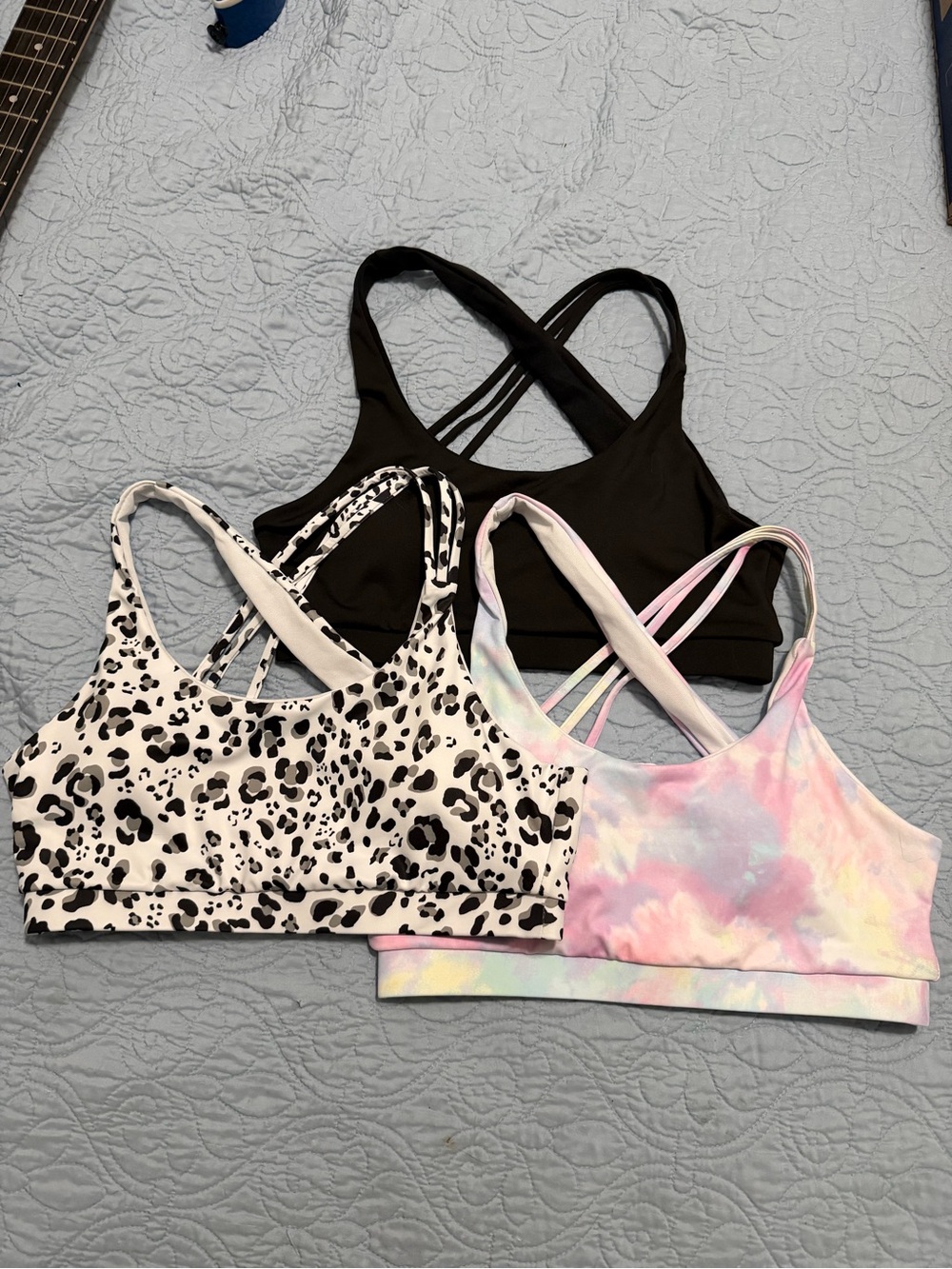 SHEIN 3-Pack Crossback Bralettes - Black, Leopard & Pastel Tie-Dye